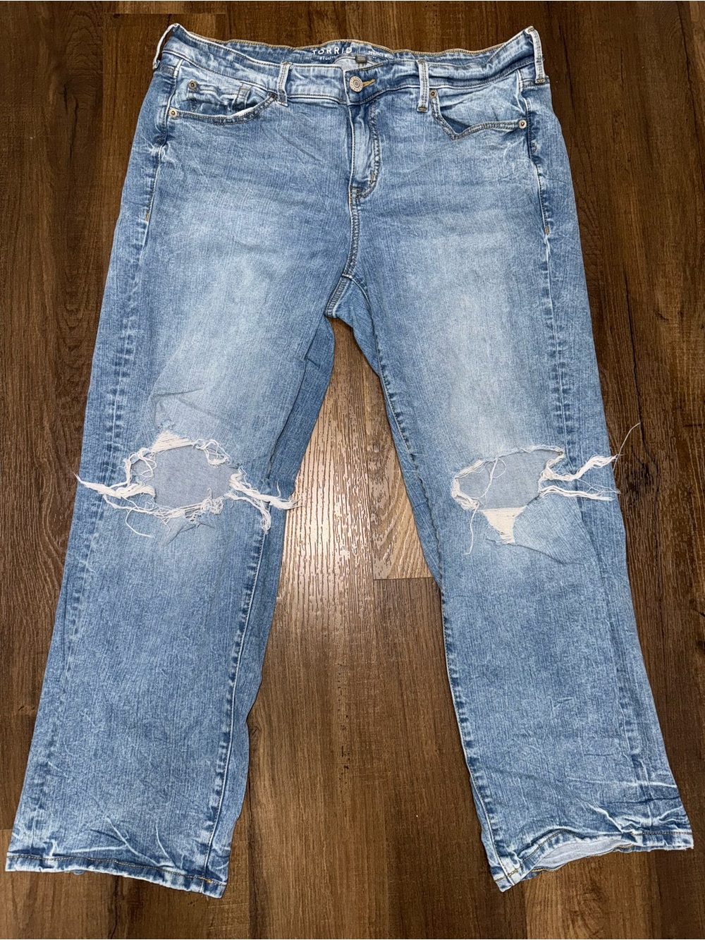 Torrid Perfect Wide Leg Distressed Jeans Light Wash Vintage Stretch Women's
